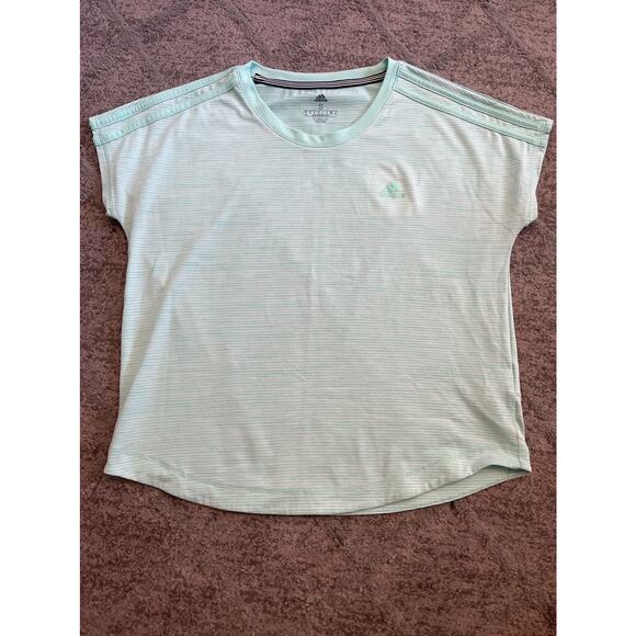 Adidas Mint/white striped Climalite T-shirt size Small - Picture 1 of 6